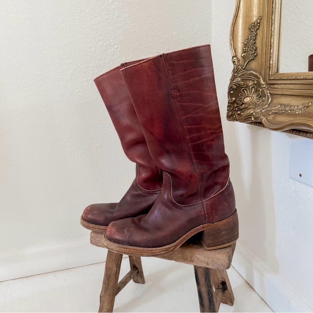 Frye Burgundy Leather Combat/Moto Boots